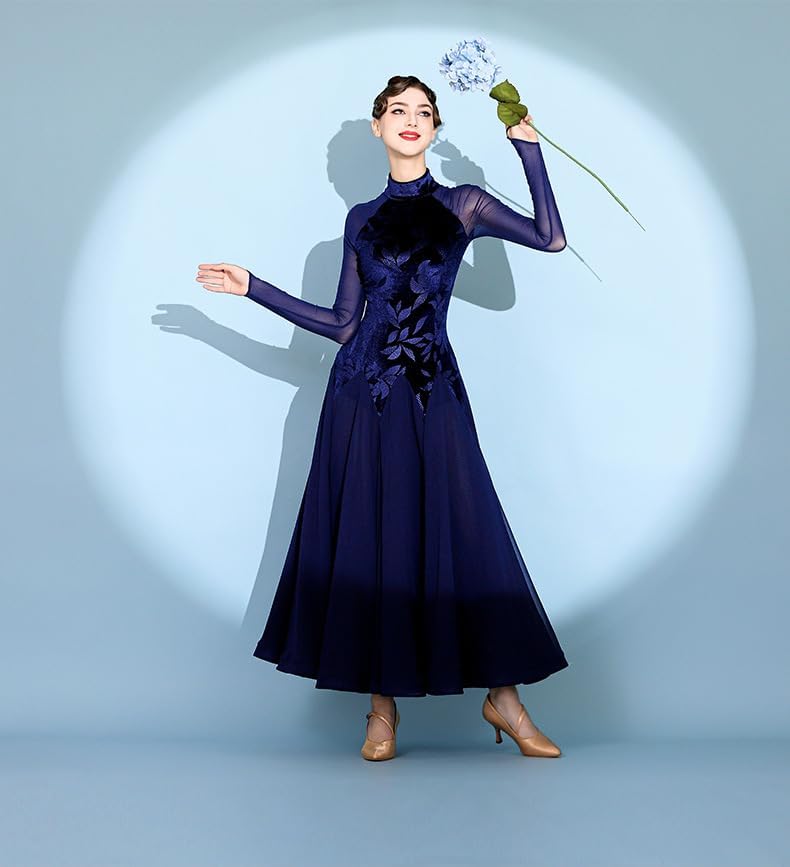 HEARTTOUCH Women Velvet Ballroom Dance Dress Modern Waltz Tango Dresses Professional Competition Performance Dance Costume