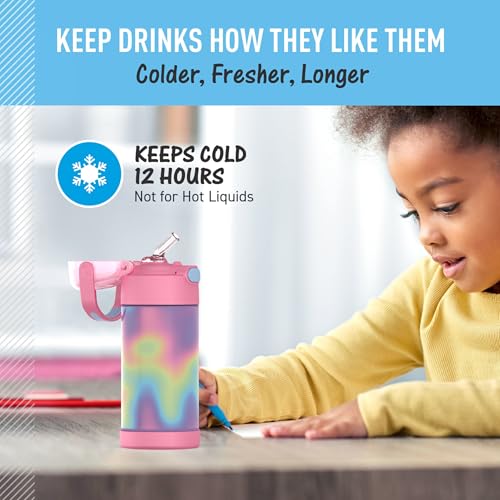 Image of THERMOS FUNTAINER Water Bottle with Straw - 12 Ounce - Kids Stainless Steel Vacuum Insulated Water Bottle with Lid, Rainbow Cloud