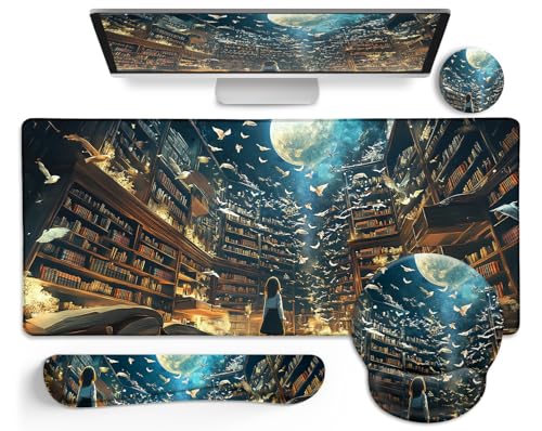LIMKRIAN Anime Book Mouse Pad Set Large Desk Matt for Desktop Decor