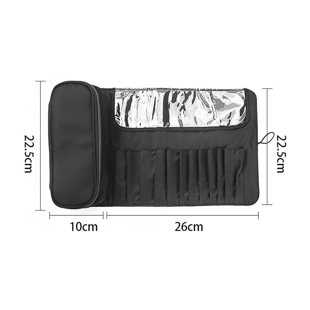 Hsthe Sea Foldable Makeup Brush Bag Travel Cosmetic Case for Brush Sets and Makeup Accessories -Black - Image 2