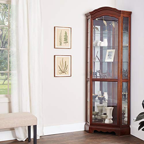 5-Shelf Corner Curio Cabinet Medium Brown and Clear - Thumbnail 4