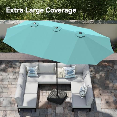 Image of PHI VILLA 15ft Large Outdoor Patio Umbrella with Base Included, Turquoise