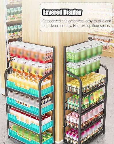 Espositore per snack a 4/5 livelli con ganci, supporto da pavimento per patatine e dolcetti, organizer da cucina, scaffalatura per dispensa commerciale, ideale per sale relax e soluzioni per la