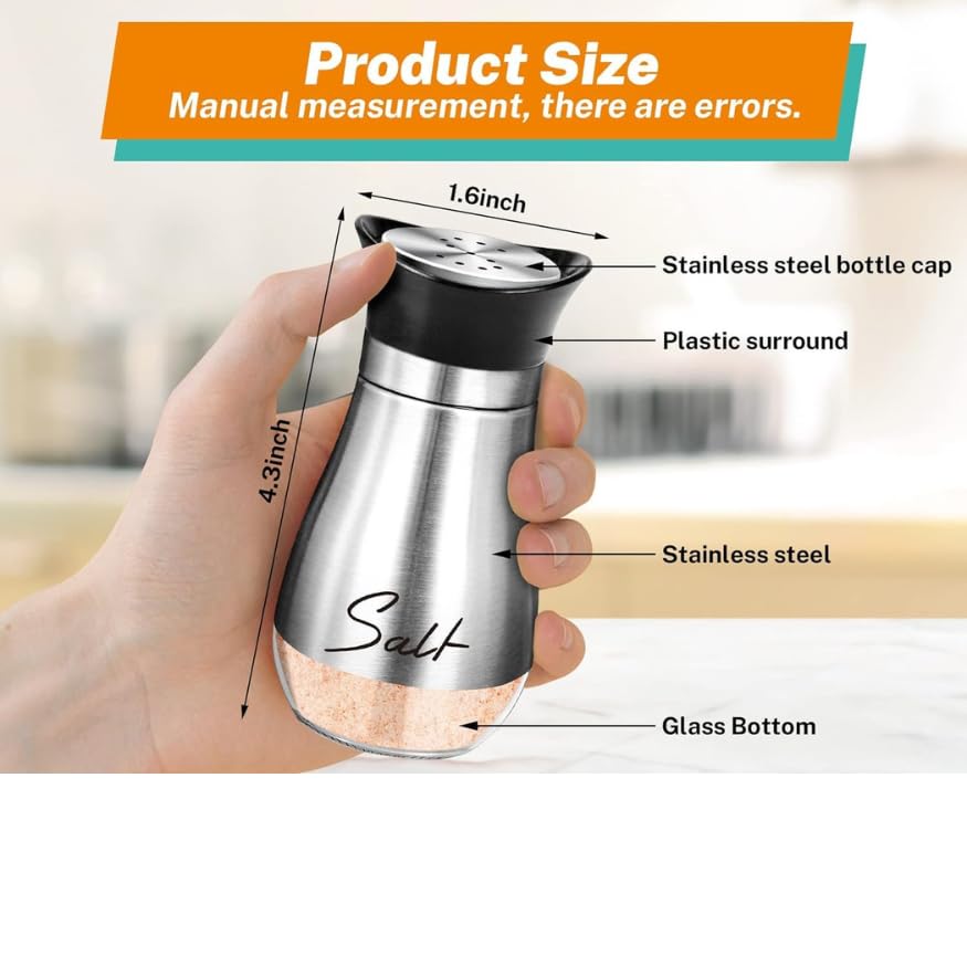 Image of Salt & Pepper Shaker Set, Refillable Dual Color Stainless Steel Spice Shakers Container Bottle for Home Kitchen, Restaurant, Picnic (Silver & White - D)