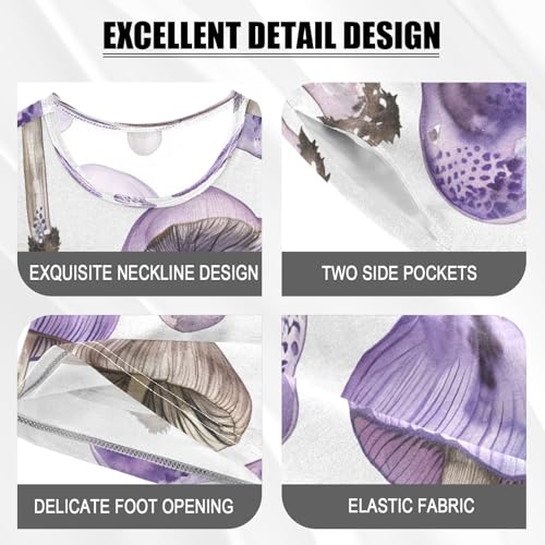 senya Purple Mushroom B Summer Pajamas Set Short Cotton Sleepwear 2 Piece4