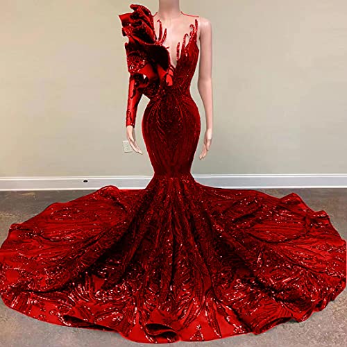 Sequined Mermaid One Shoulder Prom Shower Party Dress Evening Pageant Celebrity Gown2