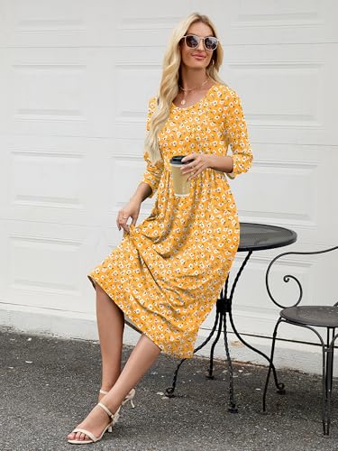 Image of Heymoments Women's Casual Dress Crewneck A line Tiered Flowy Loose Beach Travel Long Dresses with Pockets