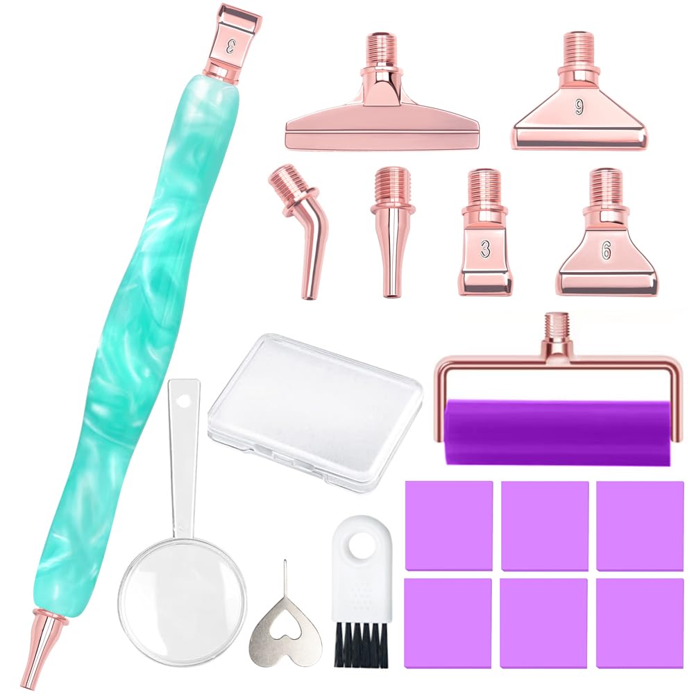 Praise V Do Diamond Painting Art Drill Pen Kit with Screw Steel Rose Metal Tip Nibs Placers Roller Tool Accessories, Ergonomic Diamond Art Pen for 5D Diamond Paint Bead Dot Aqua Green