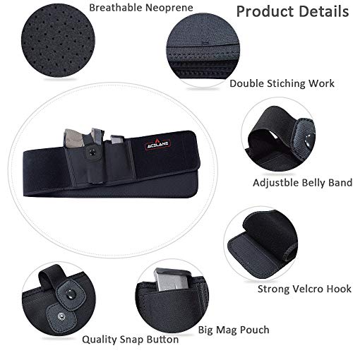 Acelane Belly Band Holster for Concealed Carry Abdominal Band Gun Holster Tactical Elastic Waist Pistols Adjustable Belly Wrap IWB OWB Mag Pouch Fits Firearm Handgun Revolvers for Men & Women