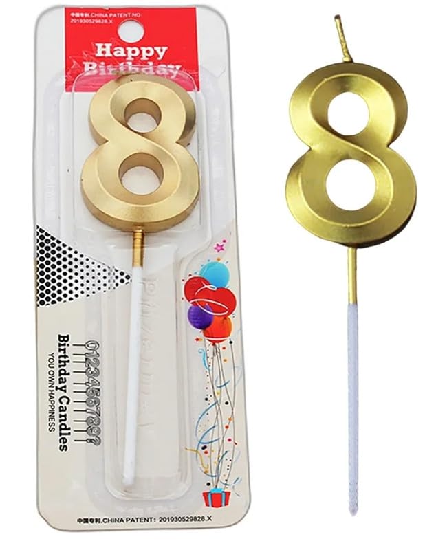 Image of Number Candles with Crown 3 inch for Birthday Parties, Wedding, Engagement, Valentines Day Celebration, Theme Party Cake Decoration Gold (Numerical No 8)