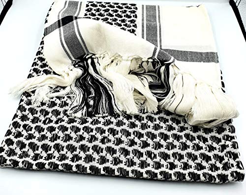 Zuluf Arafat Arab Scarf Shawl Keffiyeh Kafiya shemagh desret Palestine AUTHENTIC MIddle Eastern Black/White