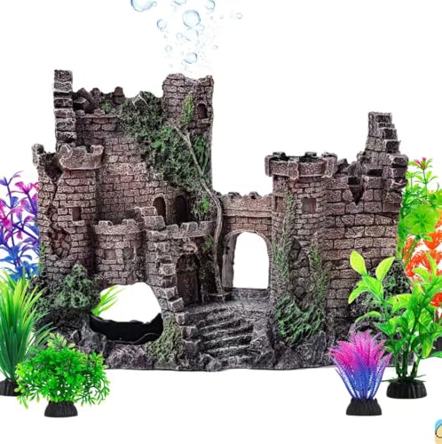 CousDUoBe Aquarium Decor Castle Fish Tank Bubbler Set Aquarium Plants for Aquatic Pets to Breed Play and Rest Fish Decorations for Tank