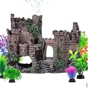 CousDUoBe Aquarium Decor Castle Fish Tank Bubbler Set Aquarium Plants for Aquatic Pets to Breed Play and Rest Fish Decorations for Tank