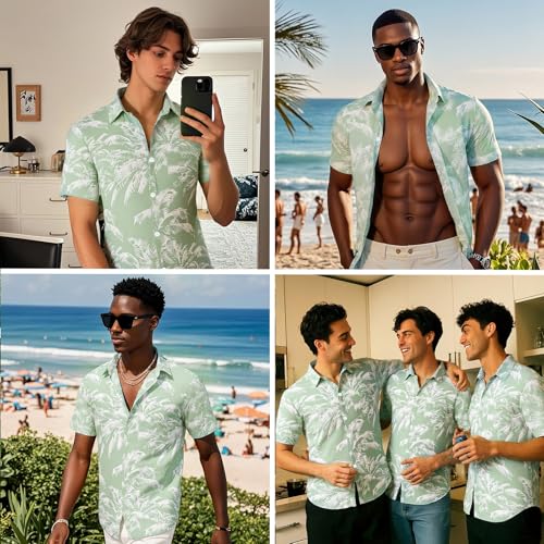 Image of Men's Hawaiian Shirts Short Sleeve Aloha Shirt for Men Casual Button Down Tropical Hawaii Floral Shirt Summer BeachParty