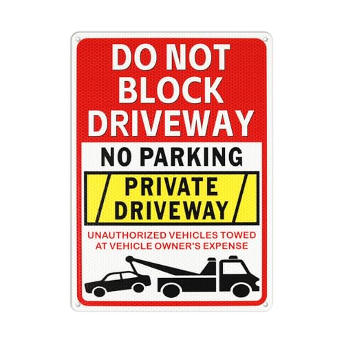 1PC Do Not Block Private Driveway Sign 10 x 14 Inches Unauthorized Vehicles Towed at Vehicle Owners Expense Signs Engineer Grade Reflective Sheeting Rust Free Aluminum UV Protected Weather Resistant - 4 Pre-drilled Holes