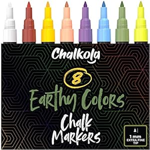 Extra Fine Tip Chalkboard Chalk Pens | 1mm Nib | Pack of 8 Classic Earth Colors | Non-Toxic Wet-Erase Liquid Chalk Ink…