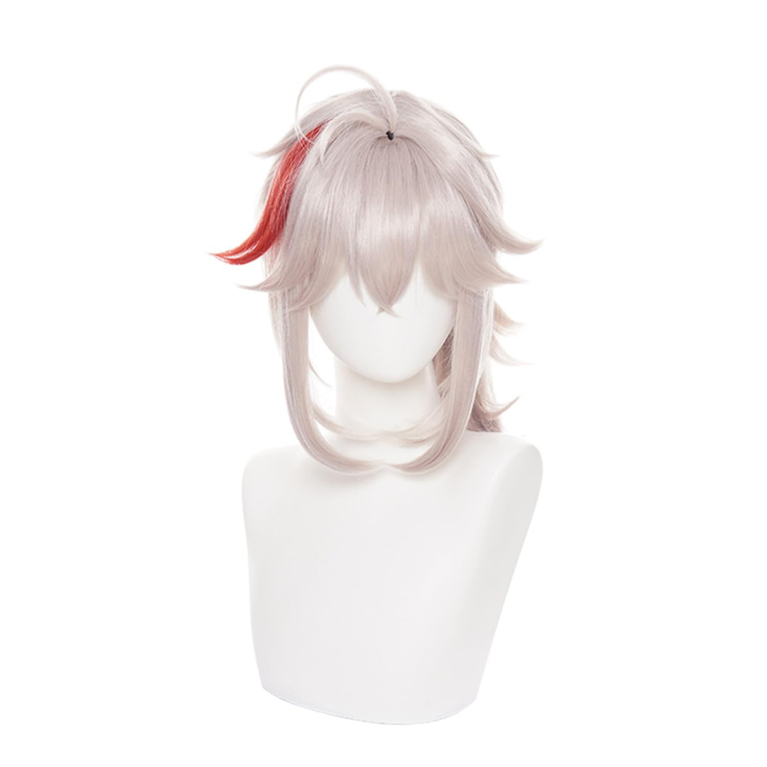 Light Grey Pink Mixed Red Cosplay Wig Long Heat Resisitant Synthetic with Bangs Small Ponytail Costume Hairs for Women Men Halloween Cos Anime Party Wigs