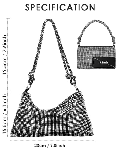 Image of TINDTOP Rhinestone Evening Bag, Clutch Purse Women Sparkly Mini Handbags, Cross Body Hobo Bag for Cocktail Party Wedding