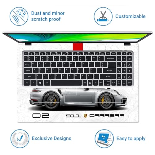 Image of Full Body UV Printed Removable Premium Laptop Skin Upto 15.6 inch Sticker Compatible for Dell /HP /Lenovo /Acer /Asus All Laptop Size Upto 14 to 15.6 Inch - Porsche 911 Carrera Sketch