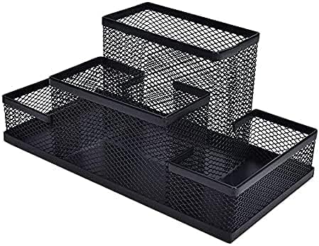 Image of SPIREX 4 Compartment Metal Mesh Pen Stand - Perfect Desktop Pen Organizer for Office, School, and Home - Sturdy and Sleek Design - Ideal for Pens, Pencils, Markers, and More