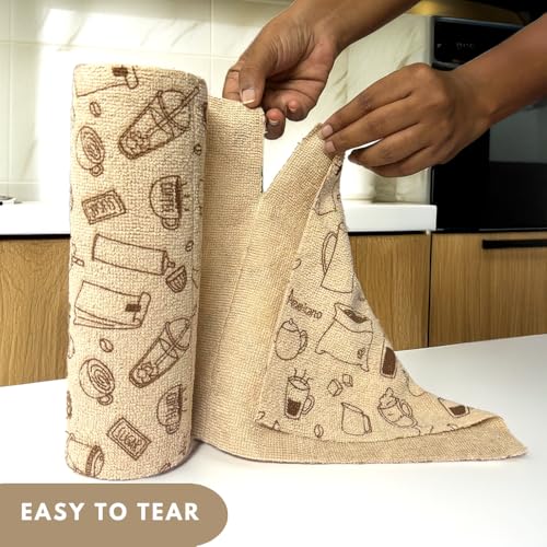Image of Microfiber Tearable Cleaning Cloth Roll - 20 Pulls | Reusable, Super Absorbent, Easy to Tear | Ideal for Kitchen, Car, Electronics, and More | 180 GSM | Coffee Print