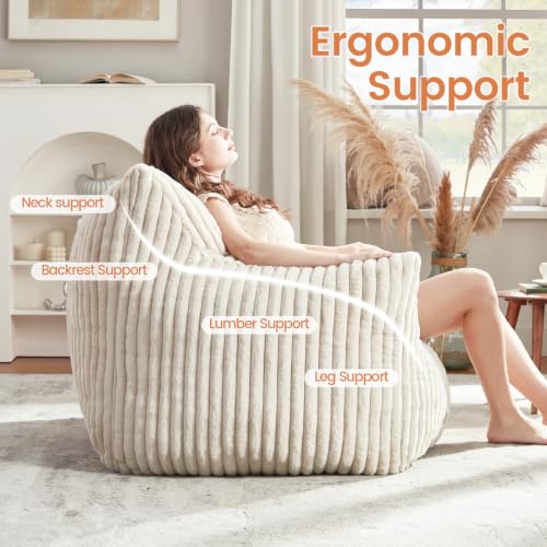 Image of Giant Bean Bag Chairs for Adults Teens with Filling Large Fluffy Bean Bag Chair with Armrests Plush Comfy BeanBag Couch Sofa Chair for Bedroom Living Room Reading