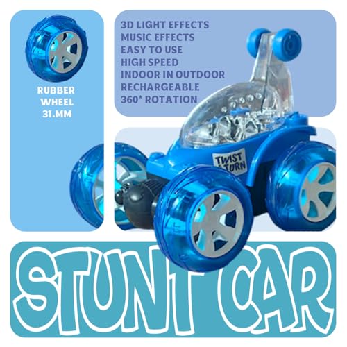 Image of SMART BOY 360-Degree Rotational High Speed 5 Way Remote Controlled Stunt Car Toy Vehicle with 3D Lightning and Musical for Boys Girls Kids - Rechargeable with USB Charging Cable (9802 - Blue)