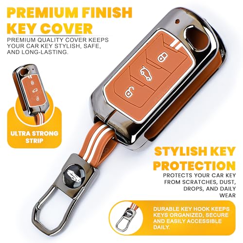 Image of Coll of Fest Premium Metal Silicone Brown Key Cover Compatible with Mahindra Thar | Scorpio | XUV 700 | XUV 300 | Bolero | Marazzo | XUV 400 | EV | TUV | 3 Button Flip Key Glow in Dark