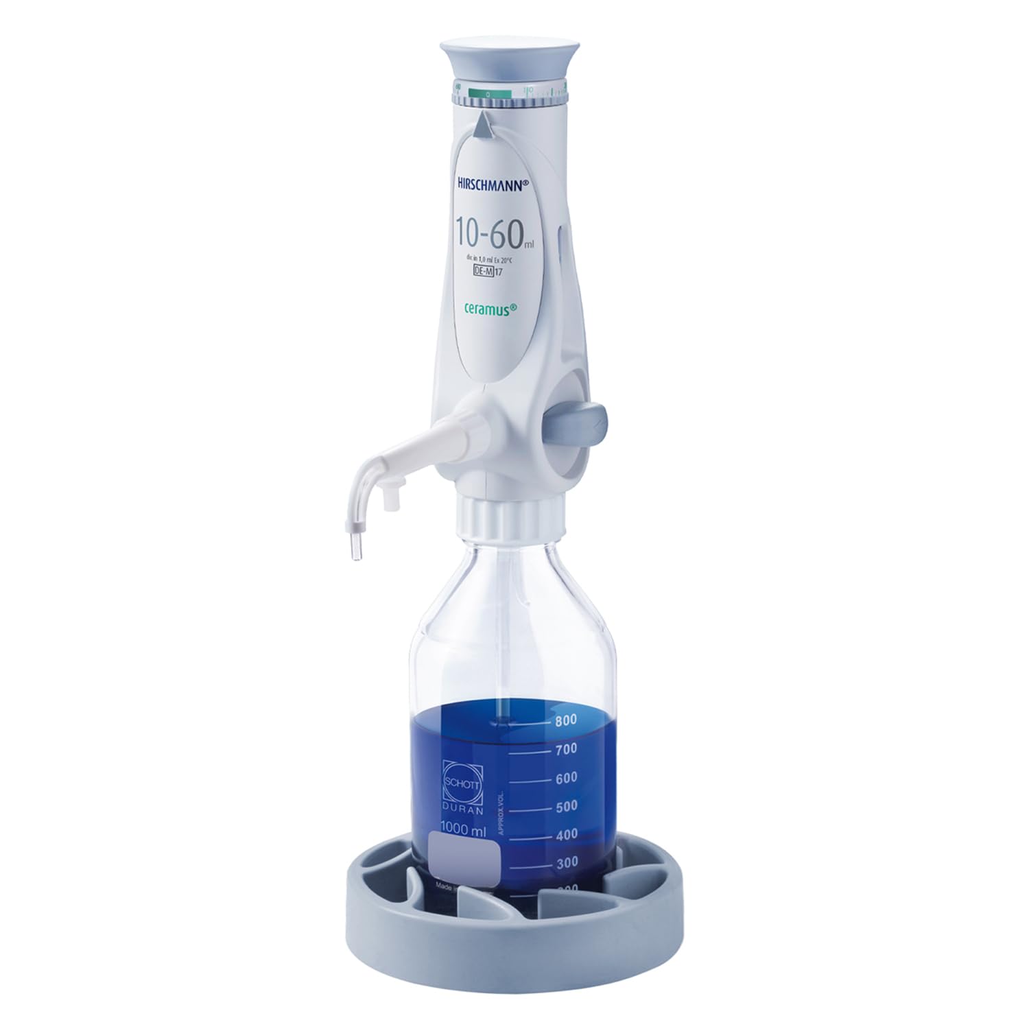 Hirschmann Ceramus dosatore con sistema di recupero del reagente per dosaggio manuale, capacità 0,4-2,0 ml, suddivisioni 0,05 ml