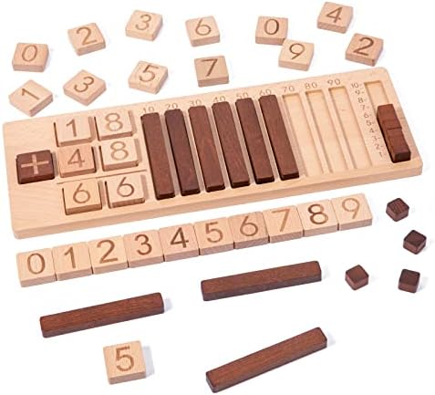 Auvewilo Wooden Math Board, Addition and Subtraction Learning Toy, Mathematical Game for Kids, Educational Activity with Hands-on Manipulatives