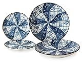 Mino ware - 2 juegos de 2 platos de pasta y 2 platos de ensalada/aperitivo hechos en Japón (importación de Japón) TNG002 (flores en espiral)