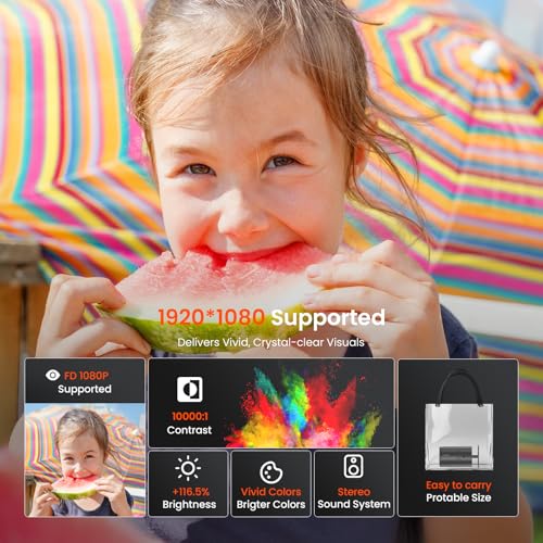Image of Mini Pico Projector with WiFi & Padding, Movie Projector 1080P HD Support Motion Keystone Correction, 180 Rotatable, Compatible with Sticks, HDMI, USB, Smart Handphones, Laptop (Black)