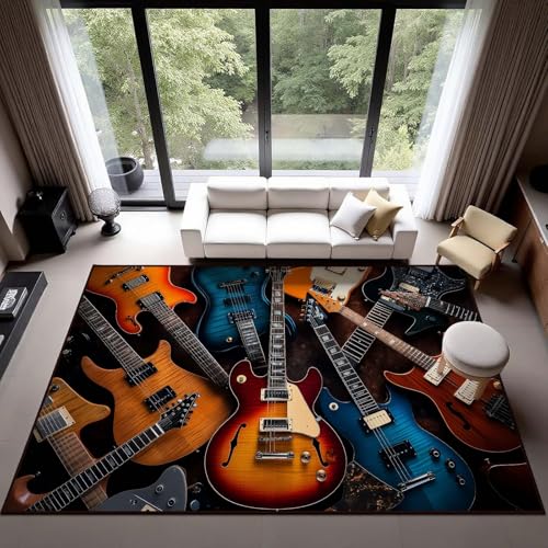 Tapete decorativo rectangular 5x7 pies guitarra eléctrica miniatura 7