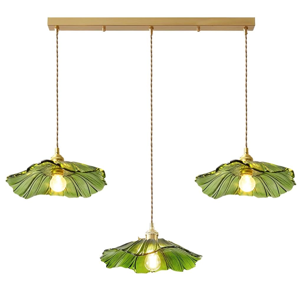 JOJOM Vintage Lotus Leaf Glass Pendant Light Three Head Lamp Flower Type lampshade Adjustable Height Floral Hanging Pendant Light Creative Design for Kitchen Dining Room Living Room(B2)