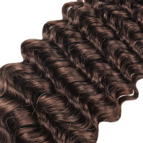 LUMWAV Brown Deep Wave Bundles Human Hair Color 4 12A Grade 12 14 16 Inch Peruvian Virgin Hair Extensions 3 Bundles Chocolate Brown Unprocessed Curly Weave for Black Women — view 5