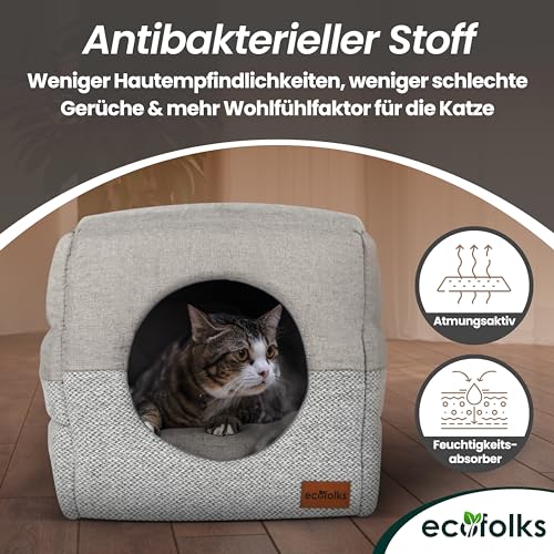 ECOFOLKS 3in1 antibakterielles Katzenbett, Katzenhöhle | Sofa & Kuschelbett – wandelbar, stylisch & platzsparend | Perfekt für Moderne Wohnräume