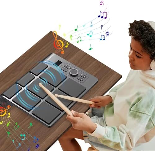 Portable MIDI Drum Pad with LCD Display, 9 Velocity-Sensitive Pads, USB Rechargeable, Ideal for School Children's Electronic Music Learning