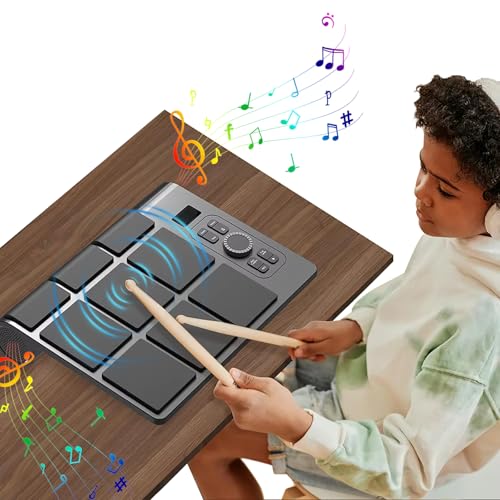 Tamburo elettronico, pad campione portatile a percussione, 9 pad sensibili alla velocità, con display LCD, per bambini in età scolare