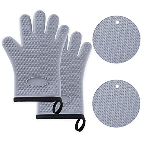 Pot holders and Oven Mitts, Silicone 2 Pot Gloves and 2 Mat Set