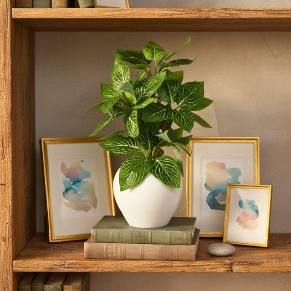 Image of fancymart Artificial Plant Leaves in Apple Pot (30 cm Height) | Small Potted Plant for Office Desk | Home Decor for Living Room | Cafe & Restaurant Table Decoration