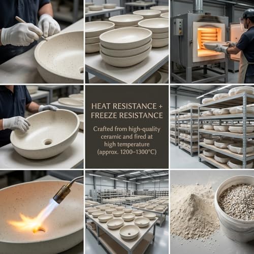 Image of BASSINO 20x16x6 Inches Ceramic Table Top Wash Basin /Designer Bathroom Sink /Luxury Countertop Vessel Basin /Oval Above Counter Basin /Wash Basin for Bathroom /Dining Hall /Vanity Sink(Matt Beige Terrazzo)