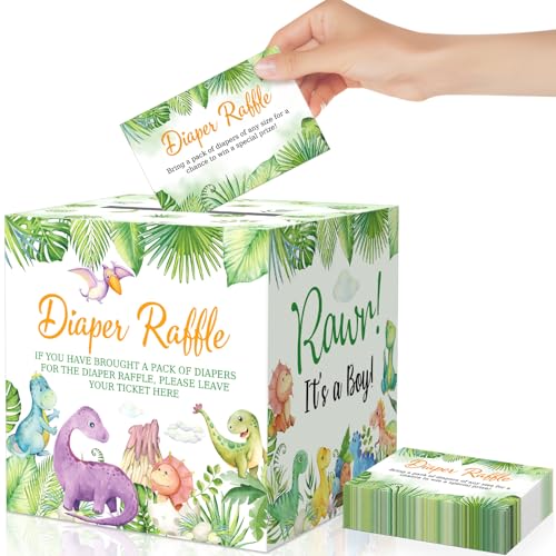 Jeu tombola de couches baby shower garçon avec boîte de jeu dinosaure