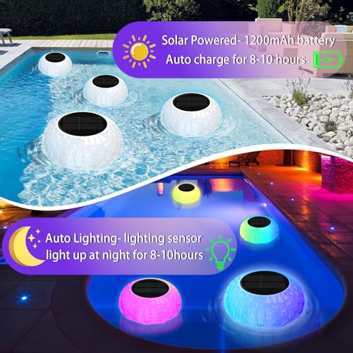 Solar Pool Chlorine Floater, Floating Pool Dispenser with Color Lights, Adjustable Release & Easy Opening to Fit 1"& 3" Chlorine Tabs, Remote Control Chlorine Floater for Hot Tub Spa