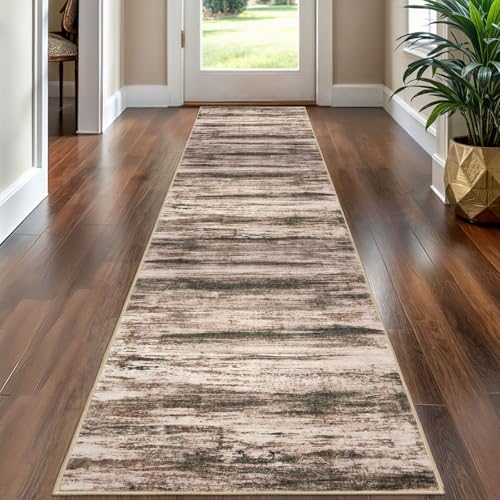 KOZYFLY Modern Abstract Kitchen Runner Rug, 2x8 Washable Rug Runner Non-Slip Soft Hallway Runner Rugs, Print Distressed Blush Brown Carpet Runner for Entryway Bathroom Laundry Room Foyer