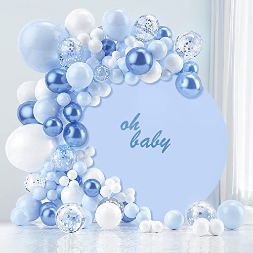 Image of Blue Round Backdrop Cover 7.2ft Blue Circle Arch Cover Birthday Photography Background for Party Baby Shower Wedding Decorations