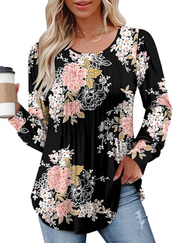 BETTE BOUTIK Long Sleeve Shirts for Women Fall Tops Dressy Blouses Crewneck Tunic Tops for Leggings S-3XL