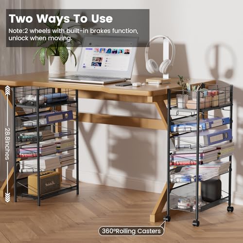 Shrivee Carrinho de arquivo giratório com rodas, 6 níveis de metal organizador de arquivos ao lado d