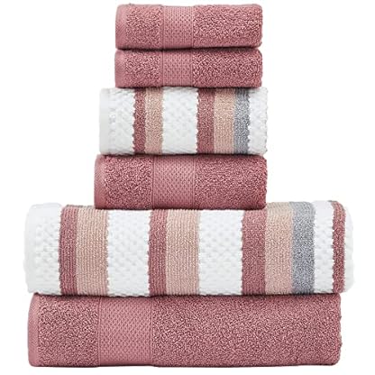 Modern Threads Pax 6-teiliges Wendegarn-gefärbtes Jacquard-Handtuch-Set – Badetücher, Handtücher und Waschlappen – super saugfähig und schnell trocknend – 100% gekämmte Baumwolle, Rosenholz