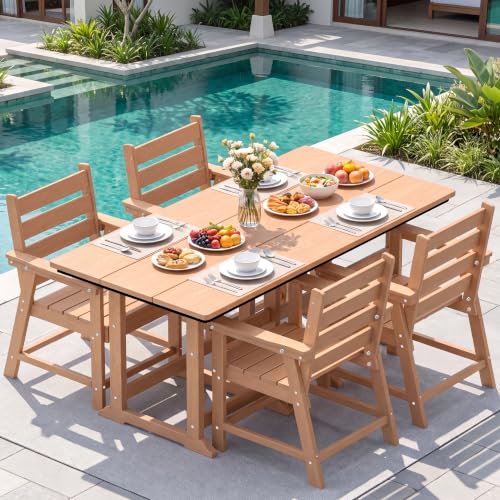 Image of 5-Piece Dining Set, HDPE Table & 4 Chairs,Cedar