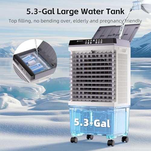 Image of AKIRES 1800CFM Swamp Cooler,3-IN-1 Evaporative Air Cooler with 5.3 Gal Water Tank,6 Ice Packs,Evaporative Cooler with 12H Timer,2 Modes,3 Speeds,120Oscillation,Cooling Fan for Indoor,Outdoor(31IN)